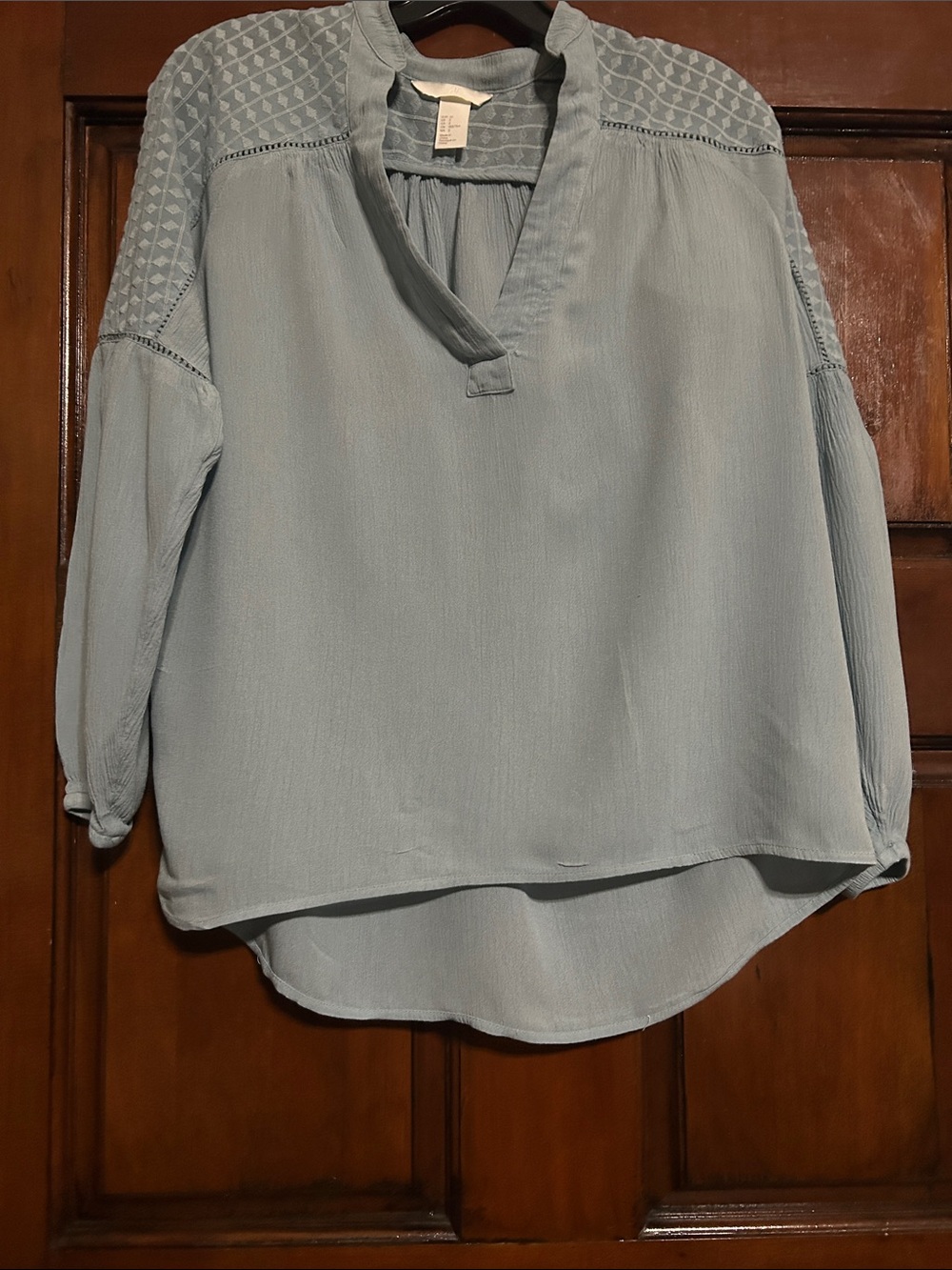 H&M Light Blue Embroidered Yoke V-Neck Tunic